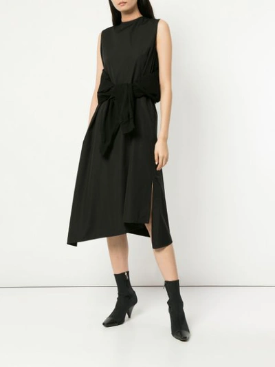 Shop Aganovich Flared Sweater Detail Layered Dress In Black