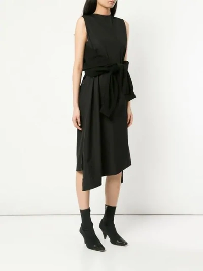 Shop Aganovich Flared Sweater Detail Layered Dress In Black