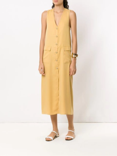 ADRIANA DEGREAS BUTTONED MIDI DRESS - 黄色