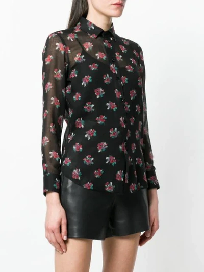 Shop Saint Laurent Floral Printed Sheer Shirt - Blue