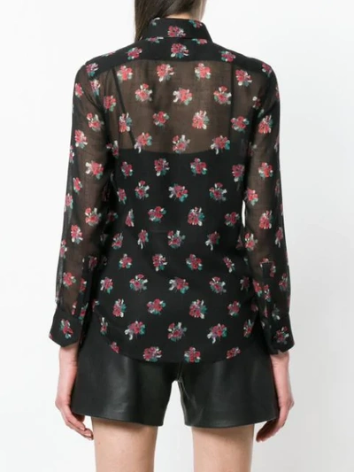 Shop Saint Laurent Floral Printed Sheer Shirt - Blue