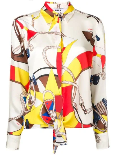 Shop Msgm Knot Detail Shirt In White