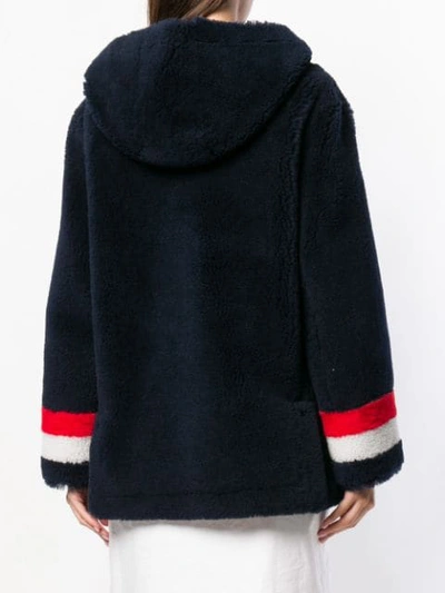 Shop Thom Browne Reversible Hooded Shearling Parka In 415 Navy