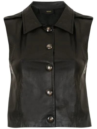 Shop Andrea Bogosian Leather Buttoned Blouse In Black