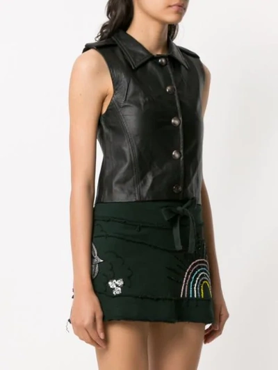 Shop Andrea Bogosian Leather Buttoned Blouse In Black