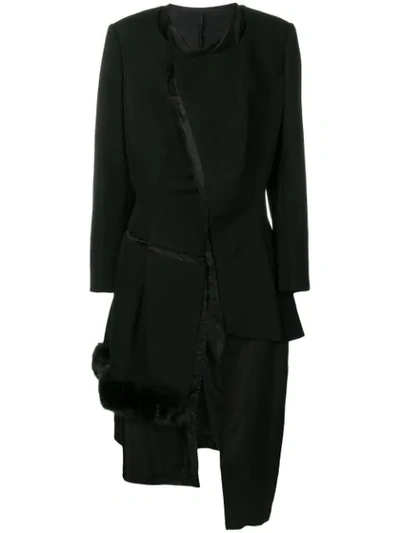 Pre-owned Comme Des Garçons 1997's Faux Fur Trim Deconstructed Coat In Black