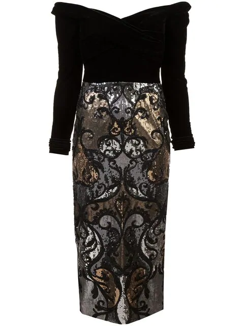 marchesa notte off the shoulder