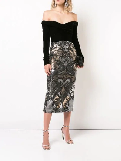 Shop Marchesa Notte Off-the-shoulder Sequin Embellished Dress In Black