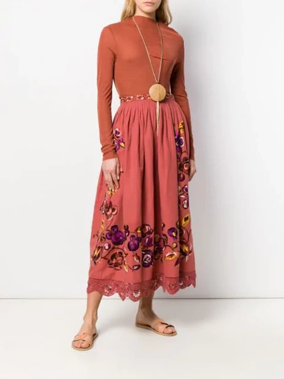 Shop Ulla Johnson Floral Lace Skirt In Red