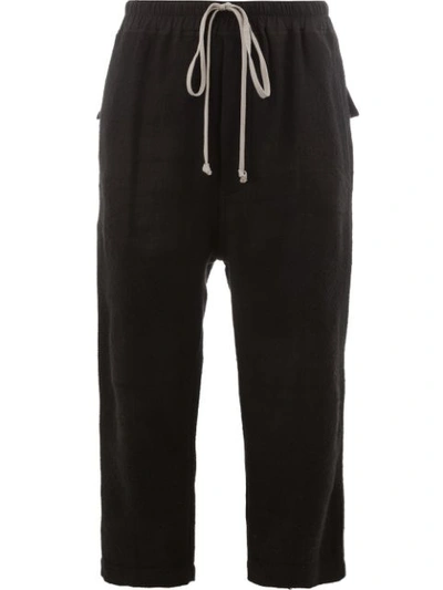 Shop Rick Owens Cropped Drawstring Waist Trousers - Black