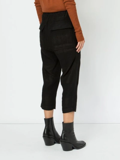 Shop Rick Owens Cropped Drawstring Waist Trousers - Black