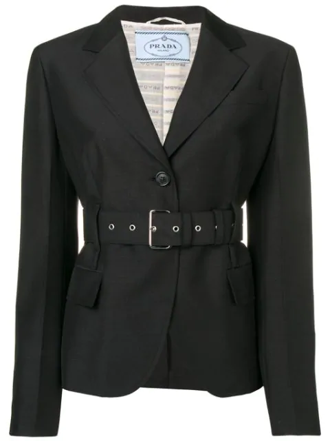 Prada Lightweight Wool Belted Jacket In Black | ModeSens