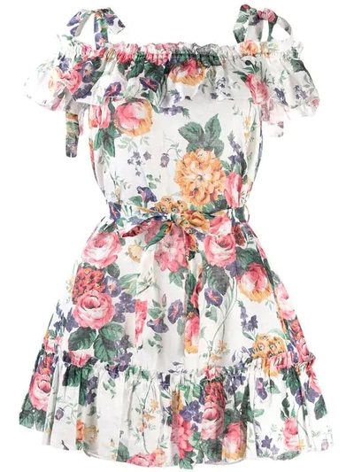 ZIMMERMANN FLORAL RUFFLE MINI DRESS - 绿色