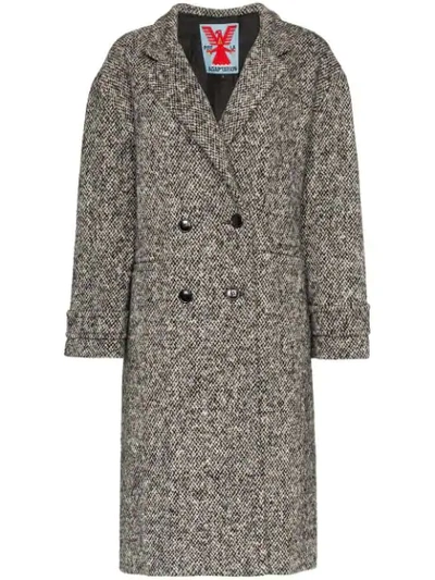 Shop Adaptation Double Breasted Tweed Wool Coat In Black