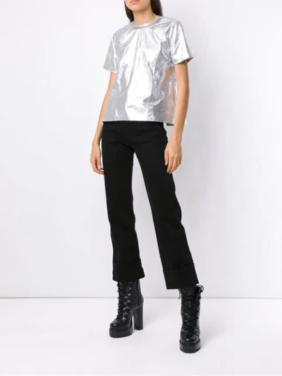 Shop Andrea Bogosian Leather T-shirt In Silver