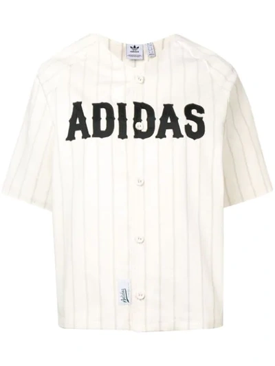 Shop Adidas Originals Adidas Logo Print Baseball Shirt - White