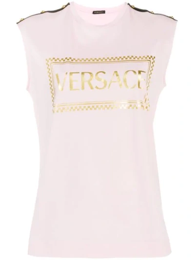 Shop Versace 90s Vintage Logo Print Tank Top In Pink