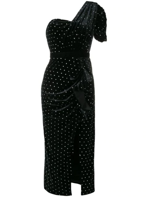 self portrait one shoulder velvet midi dress