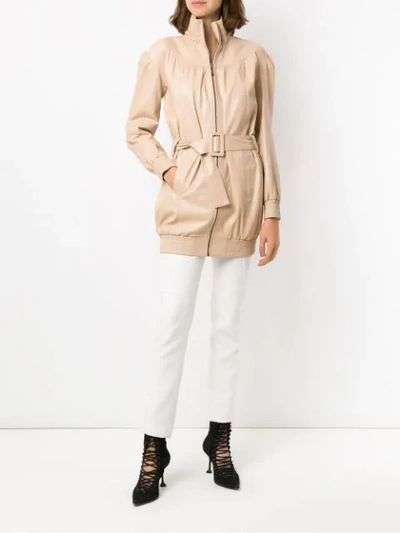 Shop Andrea Bogosian Lederjacke Mit Gürtel - Nude In Neutrals