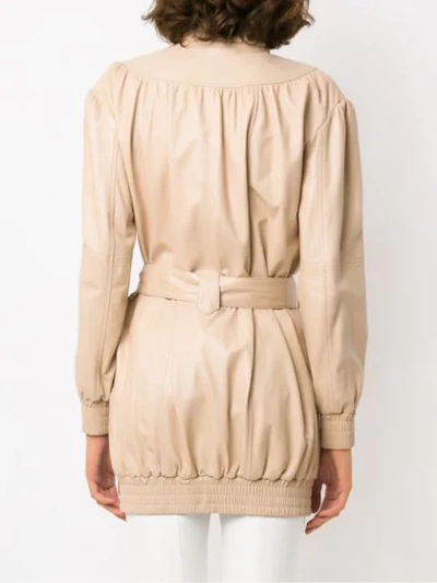 Shop Andrea Bogosian Lederjacke Mit Gürtel - Nude In Neutrals