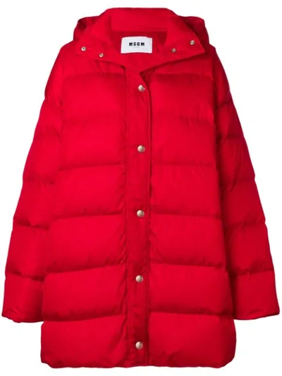 Shop Msgm Logo Print Puffer Jacket In Red