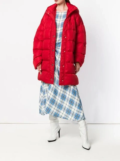 Shop Msgm Logo Print Puffer Jacket In Red