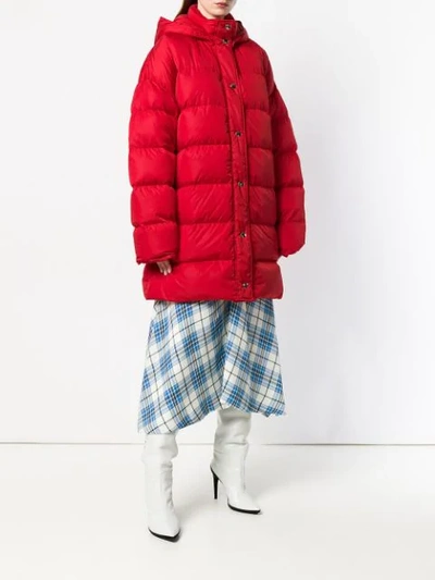 Shop Msgm Logo Print Puffer Jacket In Red