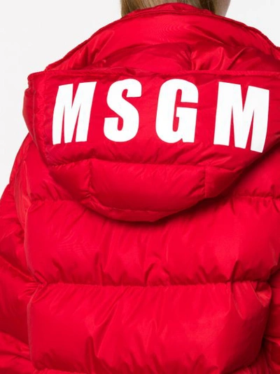 Shop Msgm Logo Print Puffer Jacket In Red