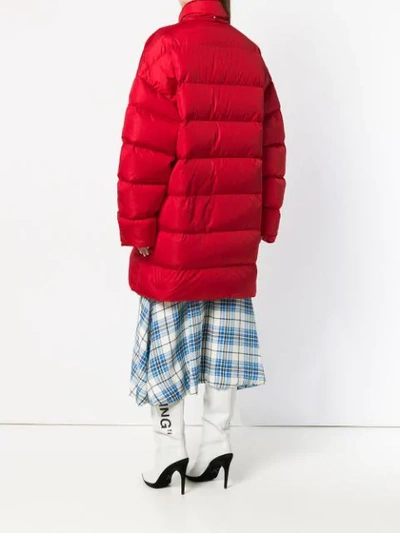 Shop Msgm Logo Print Puffer Jacket In Red