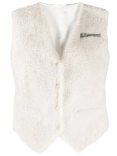 Shop Brunello Cucinelli Textured Tailored Waistcoat In White