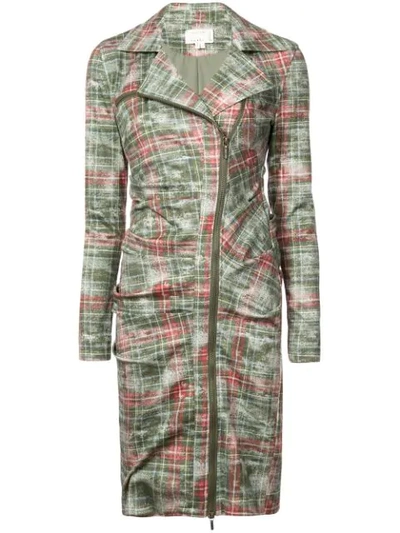 Shop Nicole Miller Zipped Checked Dress In Green