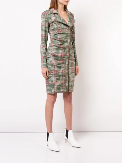 Shop Nicole Miller Zipped Checked Dress In Green