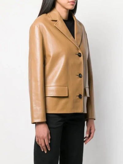 Shop Prada Leather Single Breasted Jacket In Brown
