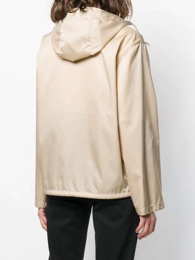 Shop Prada Logo Plaque Hooded Jacket In Neutrals