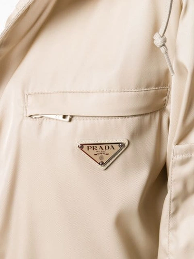 Shop Prada Logo Plaque Hooded Jacket In Neutrals