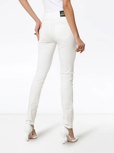 Shop Gucci High Waist Logo Patch Skinny Jeans In White