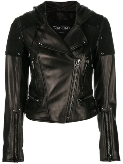 Shop Tom Ford Zipped Biker Jacket In Black