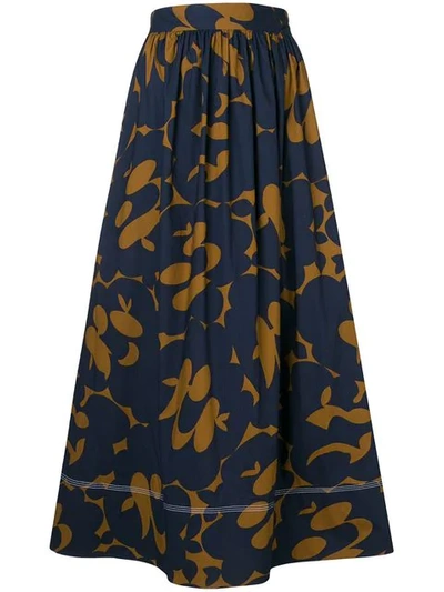 Shop Marni Printed Midi Skirt In Blue
