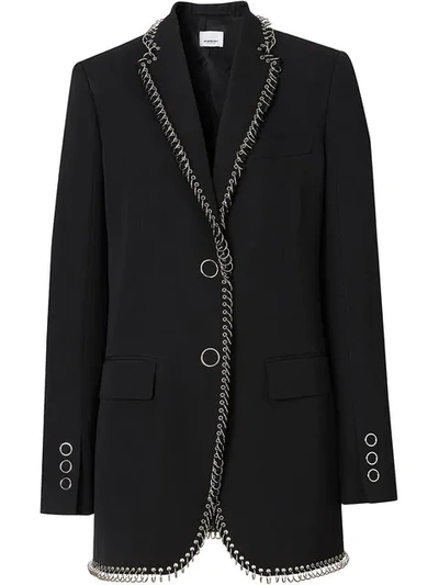 Shop Burberry Ring-pierced Boxy Blazer In Black