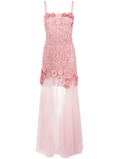 Shop Blumarine Floral Embellished Sheer Evening Dress - Pink