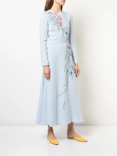 Shop Carolina Herrera Embroidered Midi Dress In Blue