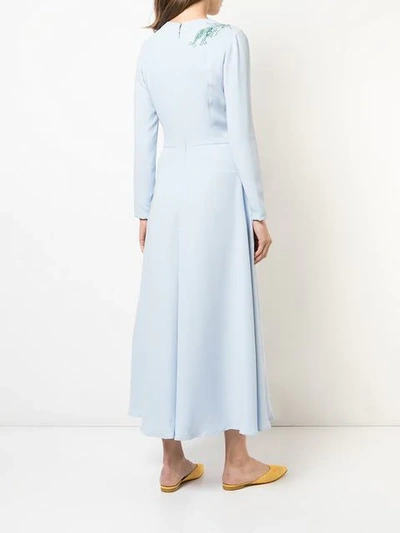 Shop Carolina Herrera Embroidered Midi Dress In Blue