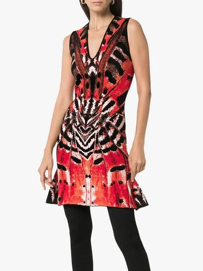 Shop Alexander Mcqueen Butterfly Jacquard Mini Dress In 6540 Black/red