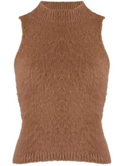 Shop Versace Fluffy Knitted Top In Brown