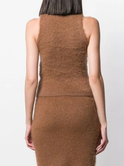 Shop Versace Fluffy Knitted Top In Brown