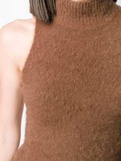 Shop Versace Fluffy Knitted Top In Brown