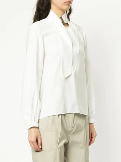 Shop Tibi Asymmetric Tie Collar Blouse - White