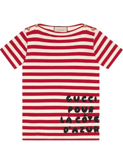 Shop Gucci Stripe Cotton Shirt With Patch In Red