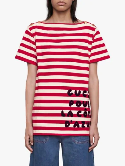 Shop Gucci Stripe Cotton Shirt With Patch In Red
