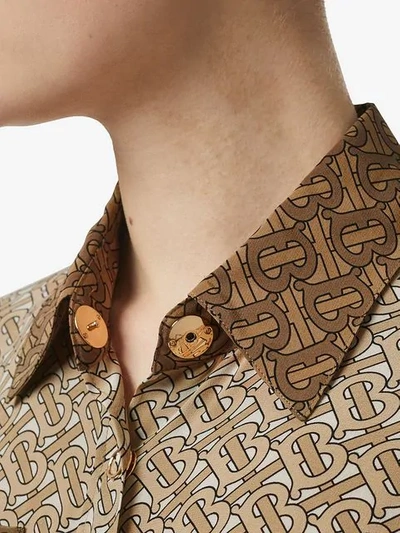 Shop Burberry Two-tone Monogram Print Shirt In Brown